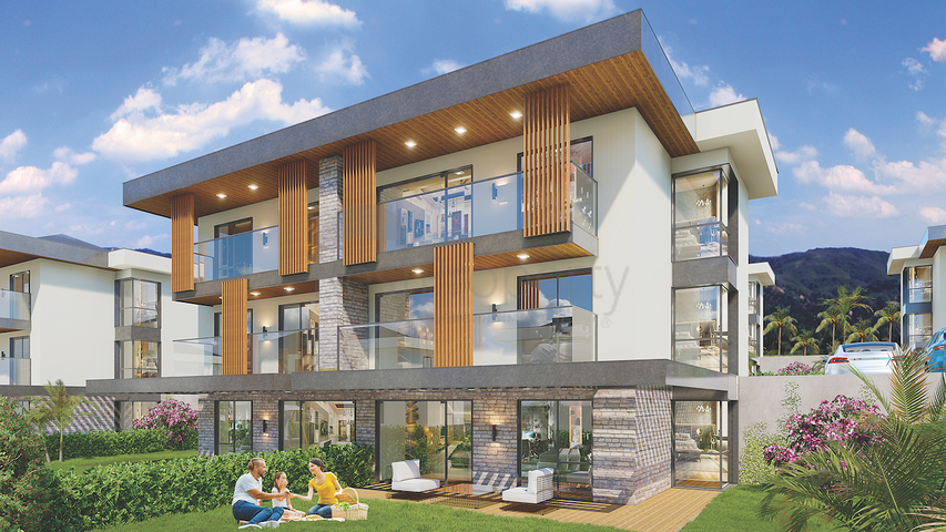 Апартаменты 2+1 в эко комплекс в окружении хвойного леса в районе Дортепе на восточной части Бодрума.