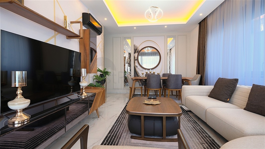 Просторный меблированный дуплекс с террасой и видом на море в современном жилом комплексе