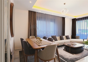 Просторный меблированный дуплекс с террасой и видом на море в современном жилом комплексе