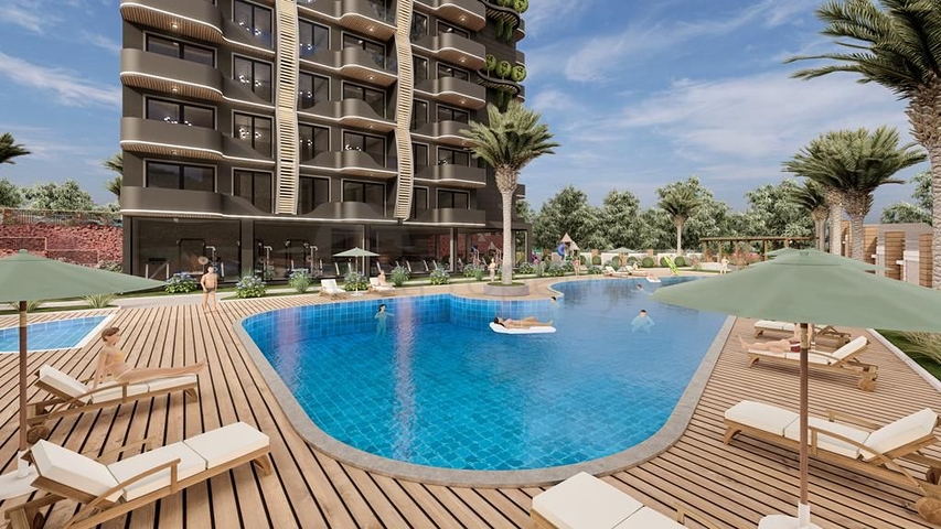 Современная квартира 1+1 в благоустроенном жилом проекте в районе Авсаллар